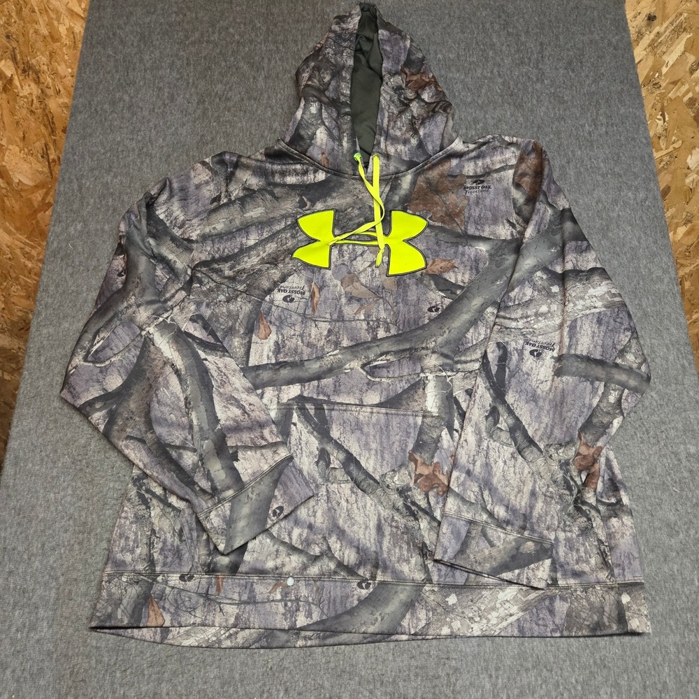 Under Armour Hoodie Mens 3XL Mossy Oak Treestand Camo Scent Control Neon Logo